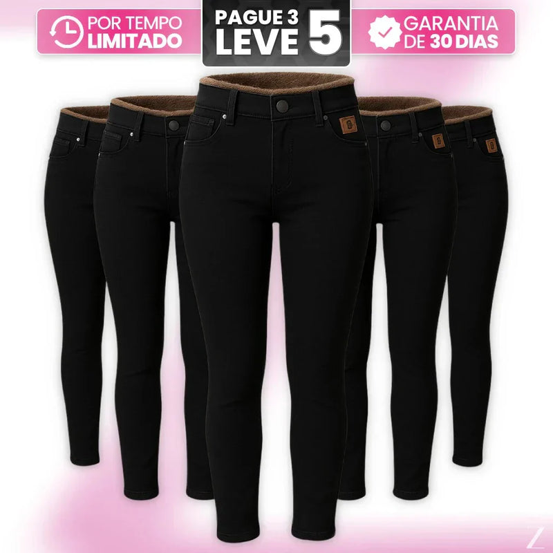 Leve 5, Pague Só 3 - Kit de Calças Femininas Skinny Liana de Cintura Alta em Veludo com Poliéster, Elastano & Spandex