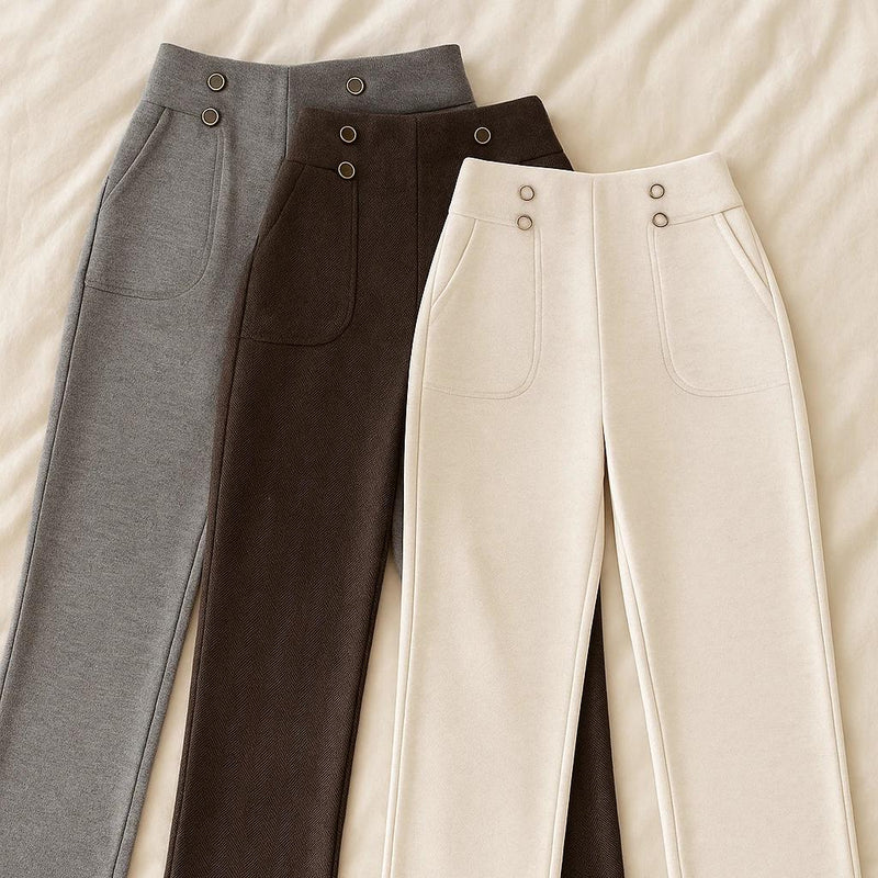 |Leve 3, Pague Só 2| Calça Solena Feminina em Algodão, Poliéster e Viscose de Cintura Alta com Botões Frontais