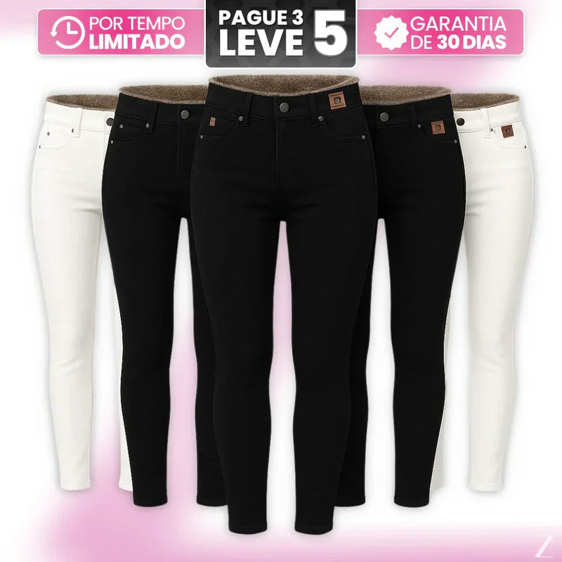|Leve 5, Pague Só 3| Kit de Calças Femininas Skinny Liana de Cintura Alta em Veludo com Poliéster, Elastano & Spandex!